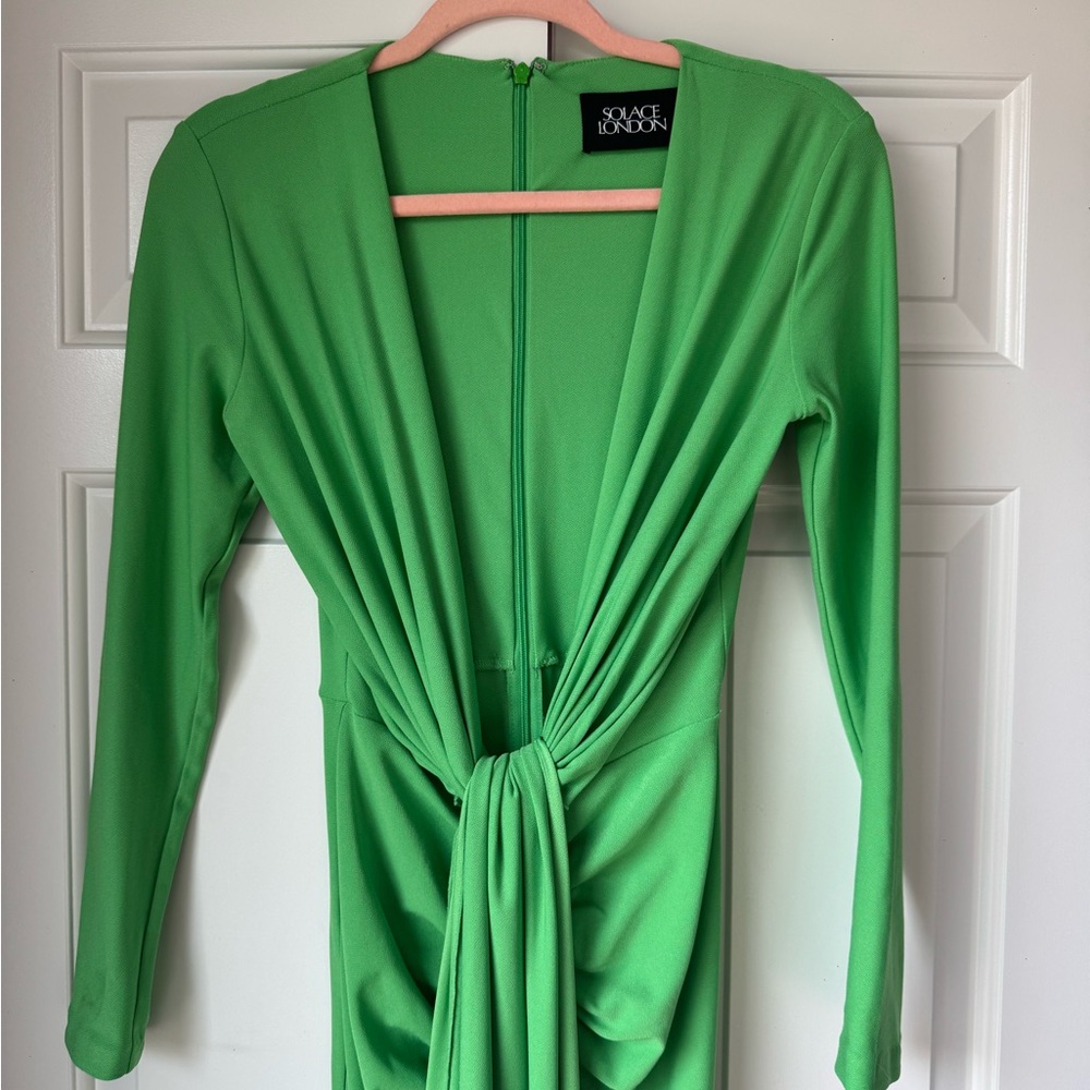 Solace London Long Sleeve Green Maxi Dress with Front Tie - Picture 2 of 3